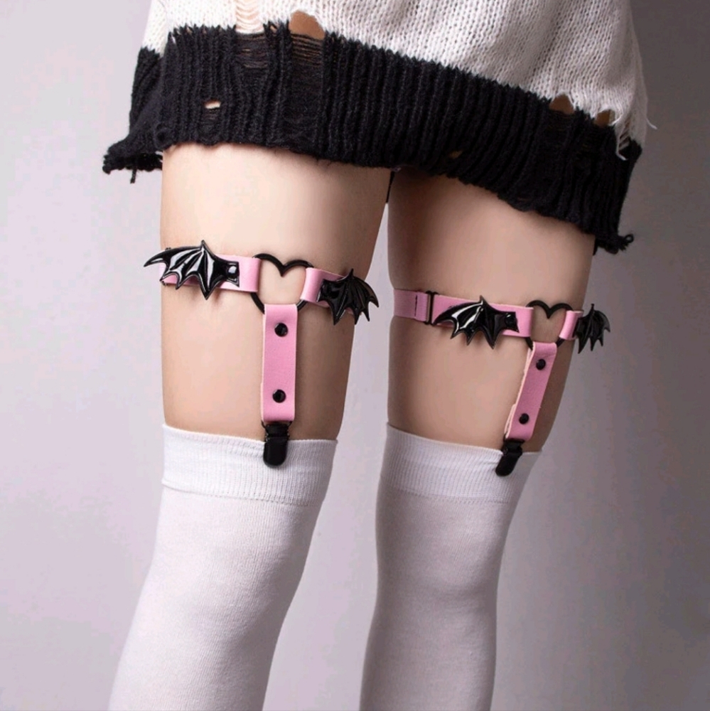 Batty Nights Garter Belts 2pc | Bat Wings | Pastel Goth Bubblegum Pink